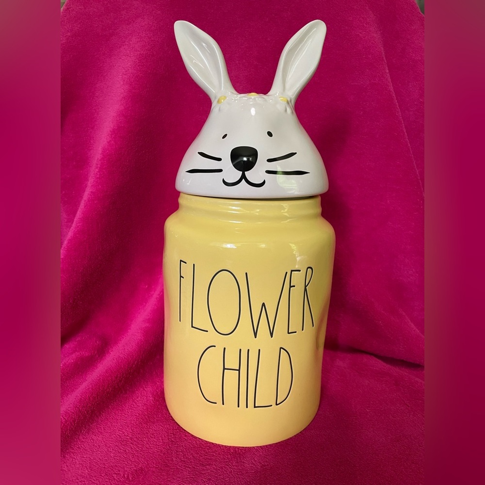 Rae Dunn  Easter “FLOWER CHILD” Bunny Canister. Excellent condition